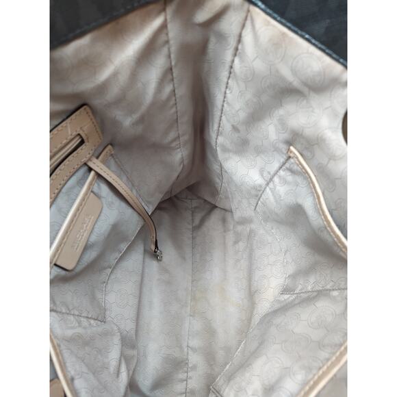 Michael Kors Jet Set Gray Leather MK Printed Double Handles Tote Shoulder Bag - Picture 15 of 16